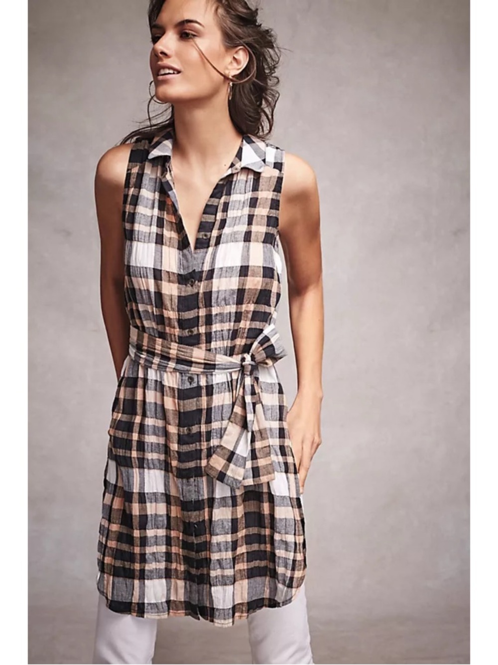 Anthropologie Top Women’s 2 Sunlit Plaid Sleeveless Tie-Waist NEW WITH TAGS!